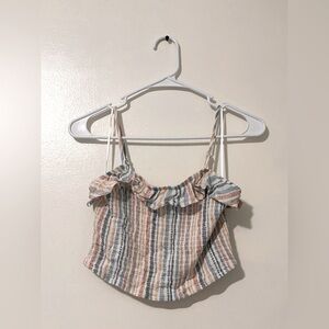 Hippie Rose Juniors M Ruffled Striped Crop Tank